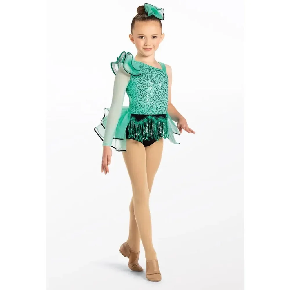 Pre-Owned Dance Costume Weissman 13779 Small Child Green Fringe Jazz Sequin